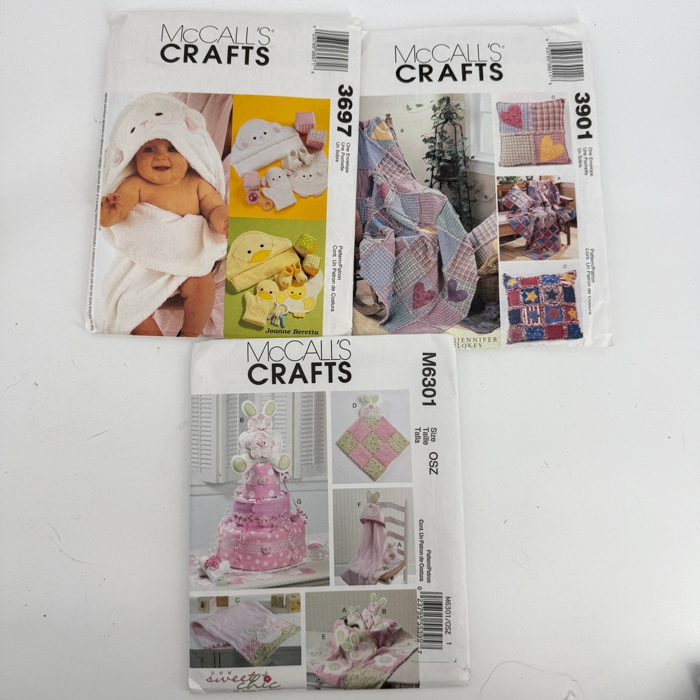 McCall's Crafts Sewing Patterns Lot 3 Baby Hooded Towel Rag Quilt Nursery‎ M6301